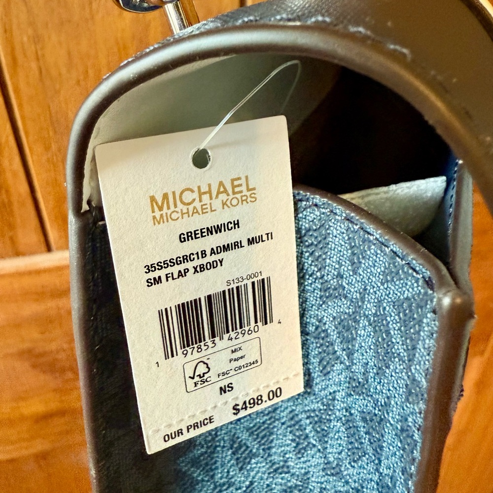Michael Kors Blue and White Crossbody Bag - Picture 3 of 4